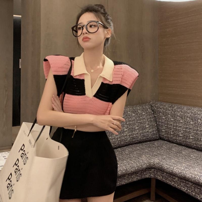 COZOK Áo Tank Top Dệt Kim Sát Nách Dáng Rộng Hoạ Tiết Kẻ Sọc