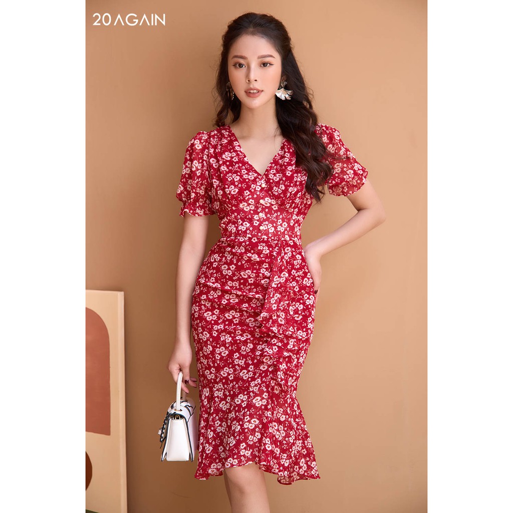 Đầm hoa Ôm Bèo Thân Dưới 20AGAIN DOA1608, đầm đi biển, đầm đi tiệc thanh lịch, tôn dáng | BigBuy360 - bigbuy360.vn