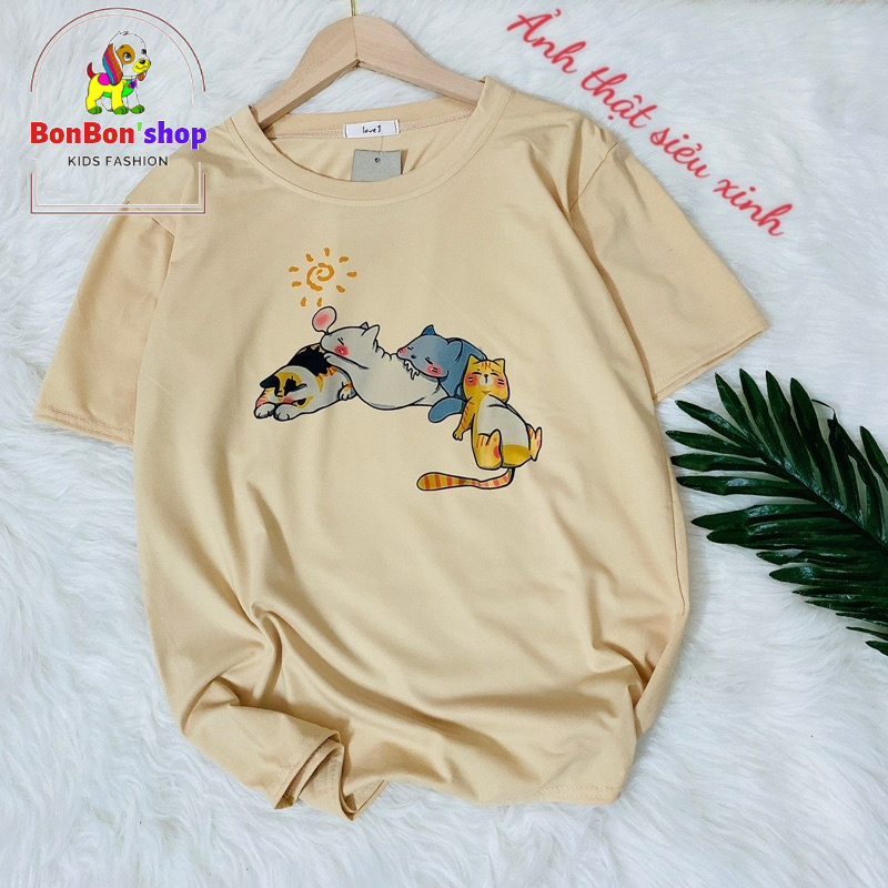 áo thun in hình chú mèo lười xinh dễ thương