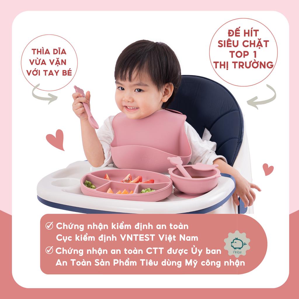 Combo khay thìa dĩa ăn dặm silicone cho bé ANBE Việt Nam kèm nắp đạt kiểm định an toàn chất lượng cao ABKT