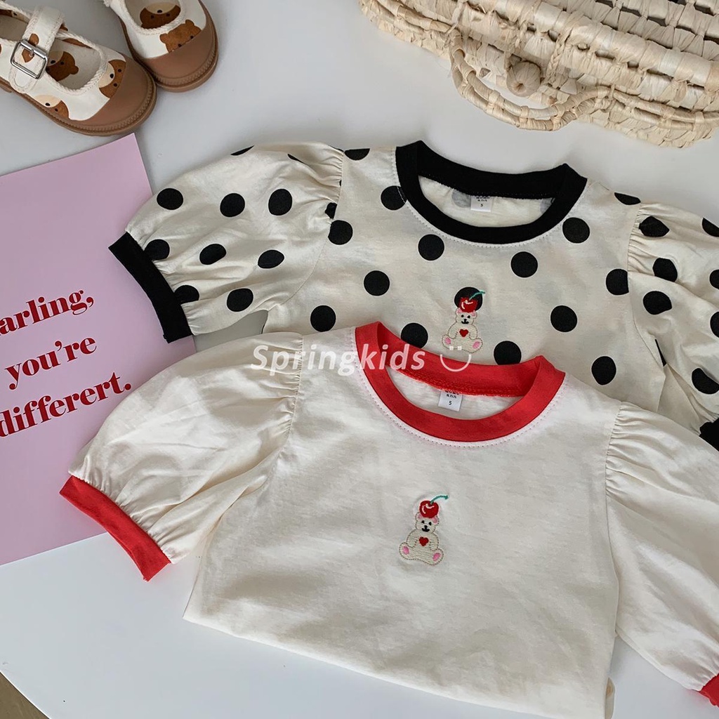 [Babycat] Hàng Có Sẵn Quần Áo Nhỏ Họa Tiết Chấm Bi Thêu Hình Gấu Phong Cách Hàn Nhật Hàn Quốc Tinh Tế Dễ Thương Dành Cho Bé Gái