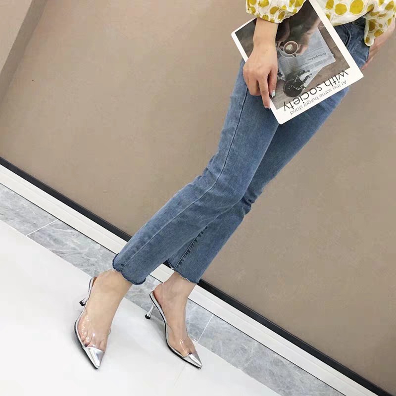 (Xả Kho} Sandal Nữ Quai Trong Mũi Bạc Gót Đũa (M1922)