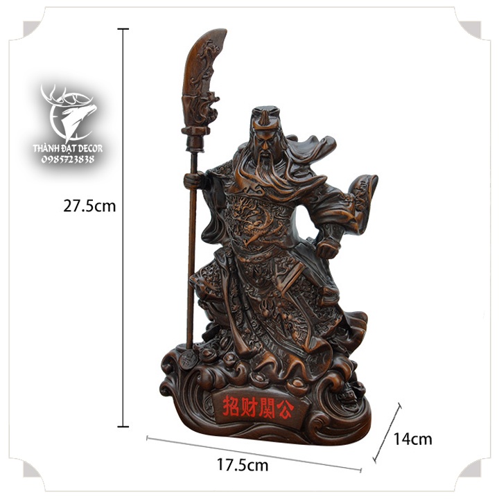 Tượng Quan Công , Quan Vân Trường , Quan Vũ Màu Vân Gỗ, Tượng Phong Thủy Thờ Cúng Trang Trí