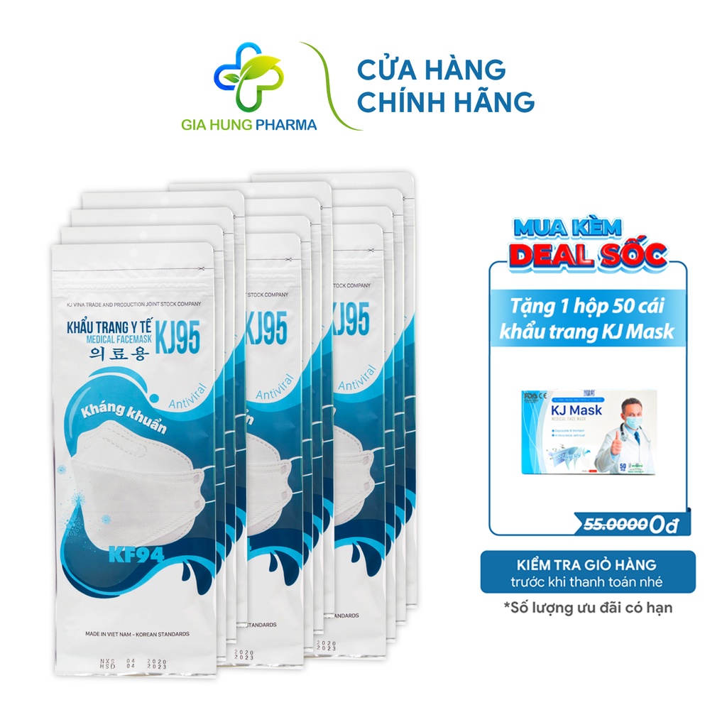 [Mua 1 Tặng 1] Khẩu Trang Y Tế Hàn Quốc KJVINA KJ95 Hàng Chính Hãng, Chống Bụi Mịn 99% - 12 Túi (60 Cái)