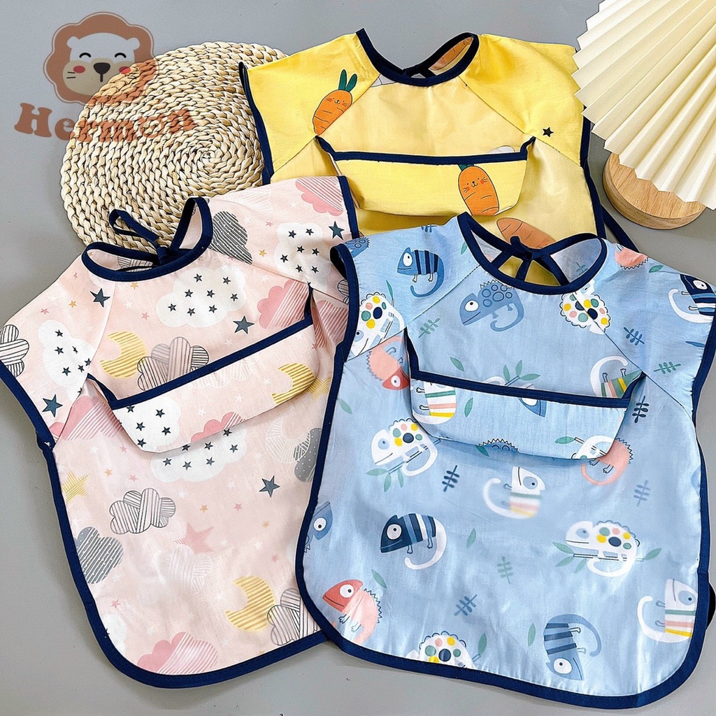 Yếm Ăn Dặm Cho Bé Chống Thấm Nước Ngắn Tay, Có Máng Hứng Thông Minh Dành Cho Bé Từ 5-36 Tháng Babibu - AYNT