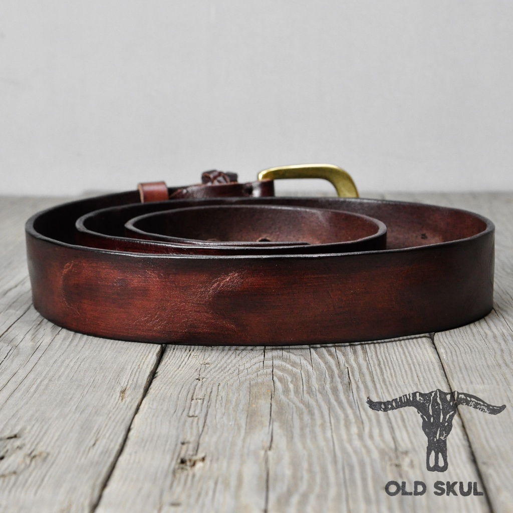 Dây lưng da nam bản 33mm Old Skul DL6339, da bò veg Ý, khóa đồng thau đúc, hoàn thiện tinh xảo