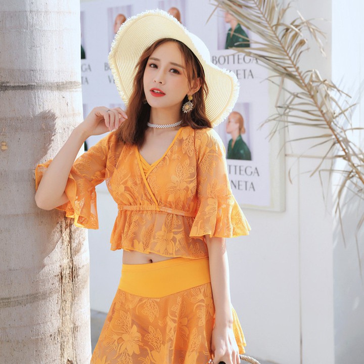 Bộ đồ bơi 3 mảnh bikini đẹp có đệm ngực gợi cảm với màu vàng cam nổi bậc 💖 | BigBuy360 - bigbuy360.vn