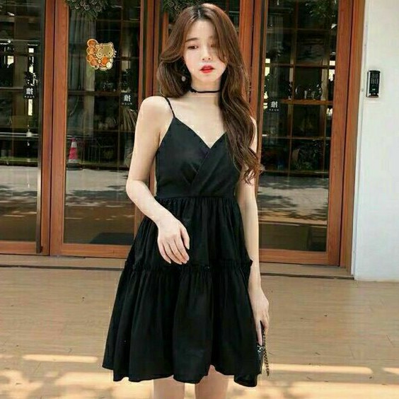 Đầm 2 dây cổ tim babydoll phong cách dễ thương