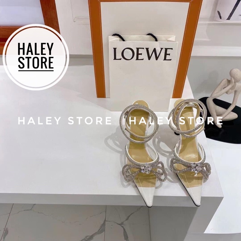 Giày sandal HALEY STORE bít mũi da lụa đính nơ xoàn đá phale quai trong suốt lấp lánh đi tiệc cô dâu ngày cưới rẻ bềnđẹp