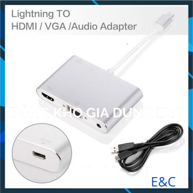 Cáp nối iPhone với đầu dây HDMI hoặc VGA Lightning to HDMI và VGA Audio để xem máy chiếu tivi cáp HDMI cho iphone