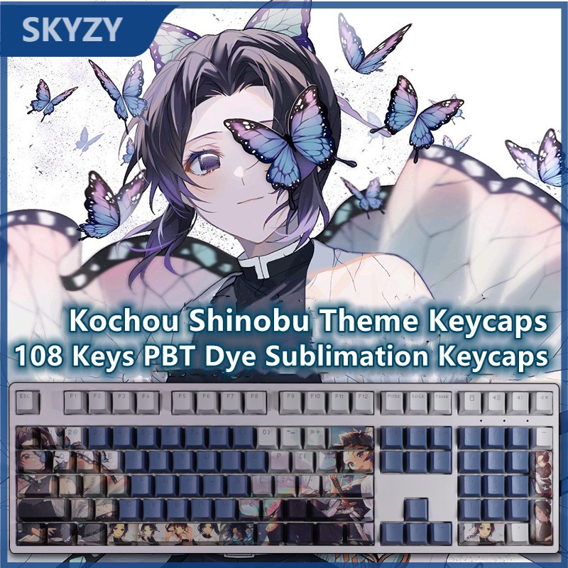 Kochou Shinobu Keycaps Cherry Hồ sơ chủ đề Demon Slayer Anime PBT Thuốc nhuộm thăng hoa Bàn phím cơ học Keycaps