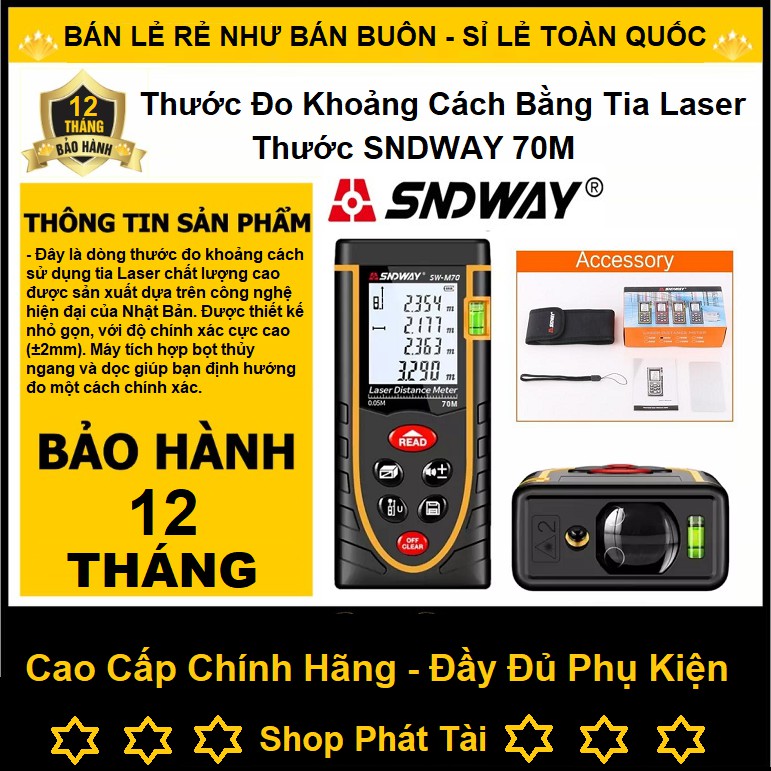 Thước đo khoảng cách bằng tia laser SNDWAY SW-M70 - Dụng Cụ Đo Khoảng Cách Bằng Tia Laser 70M