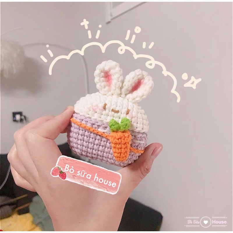 Ốp lưng len tai nghe airpod thỏ