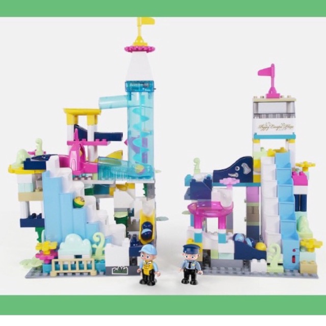 Đồ chơi lego trượt bi mẫu lâu đài có thang máy nâng bi tự động, vui nhộn