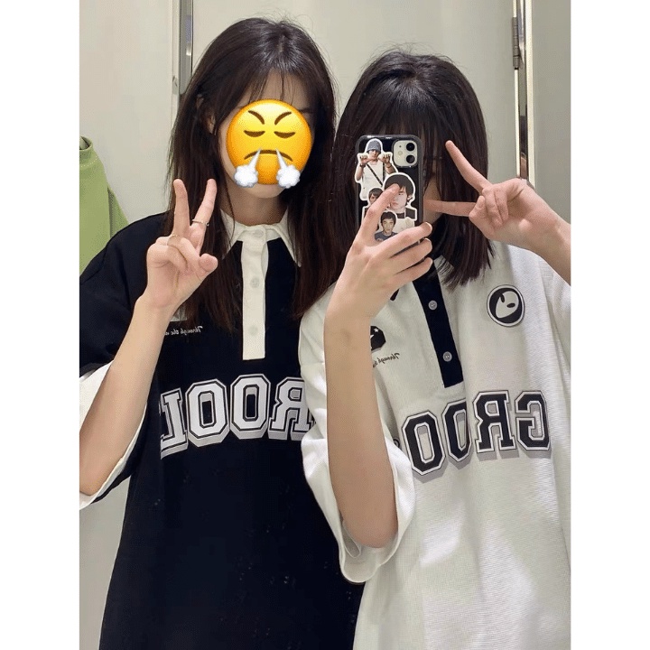 Áo polo nữ form rộng unisex/Áo thun cổ bẻ nam nữ GROOL chất cotton mát, phong cách ulzzang dễ phối đồ Rô Store AT81