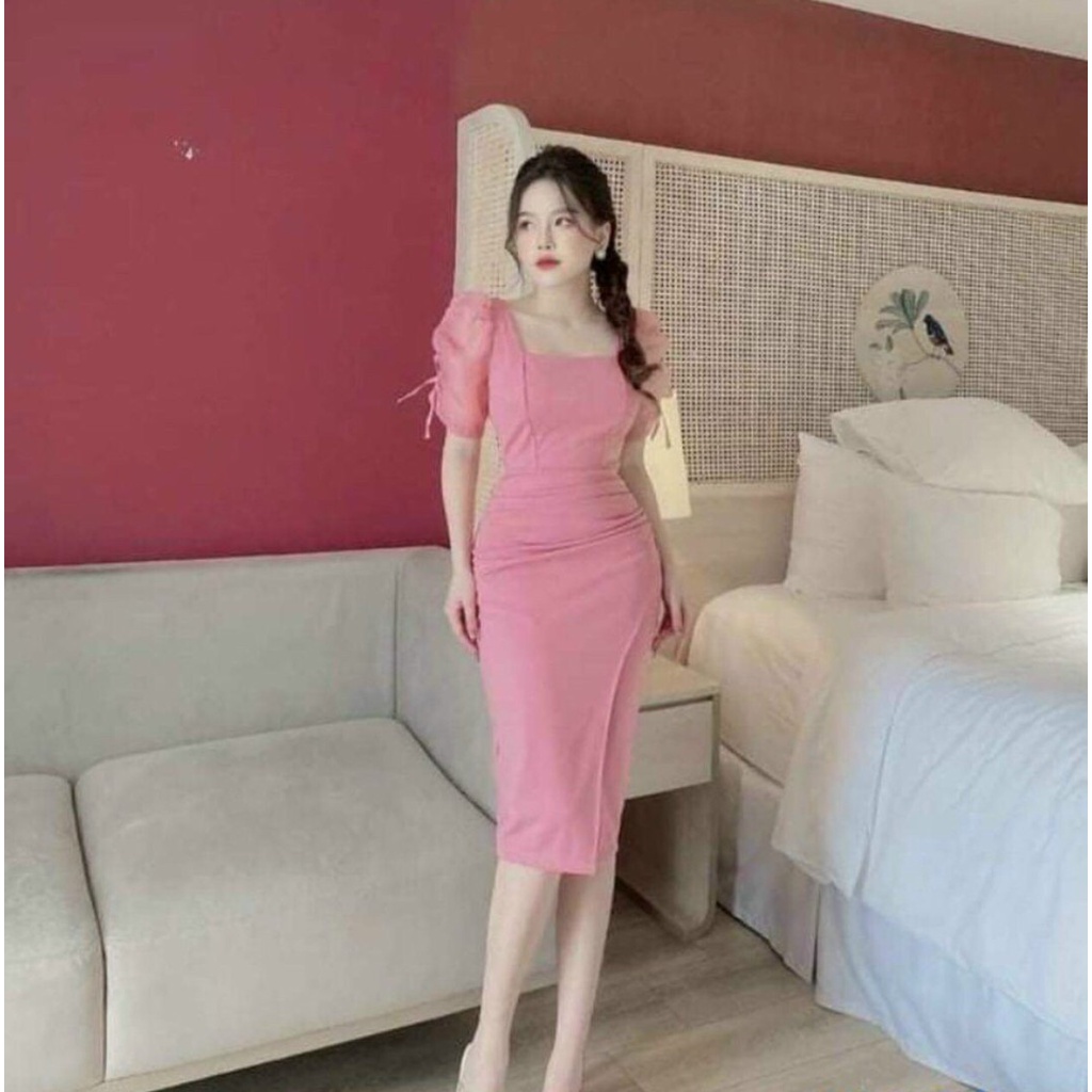 ĐẦM XẾP LY TAY PHỒNG CÓ MÚT NGỰC
