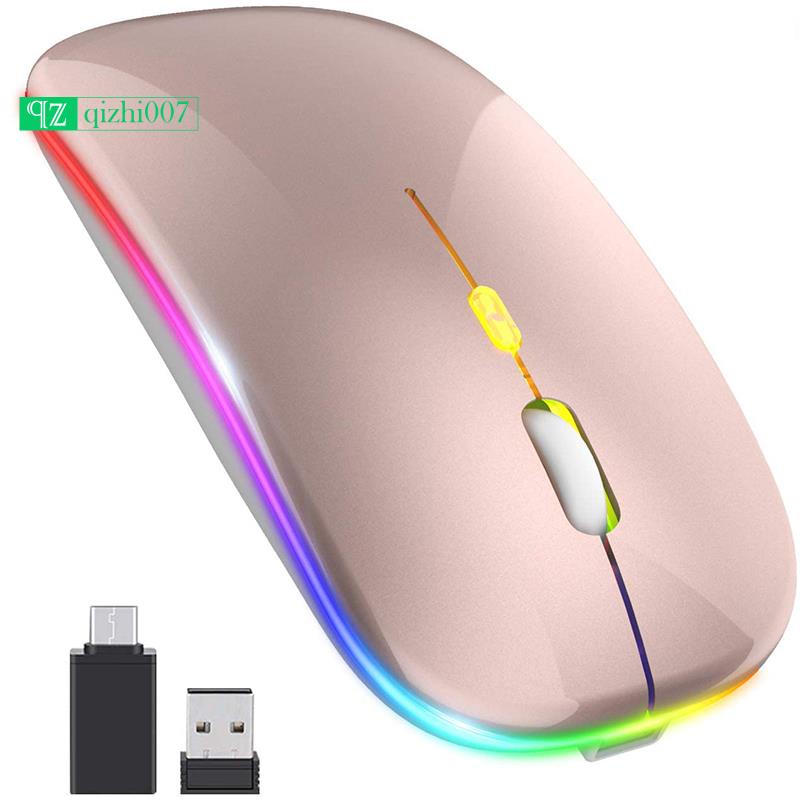 Chuột không dây có đèn LED cổng USB & Type-C cho Laptop (màu vàng hồng)