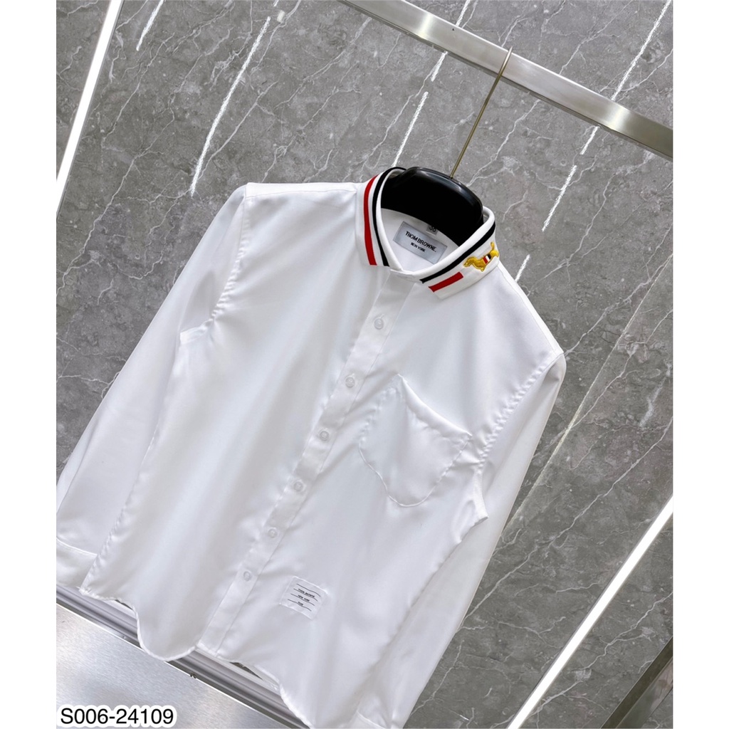 Áo Sơ Mi Dài Tay Nam Thom Thêu Chó Vàng Hot Hit - Áo Sơ Mi Nam Thom Thêu Viền Kẻ Dọc Siêu Hot