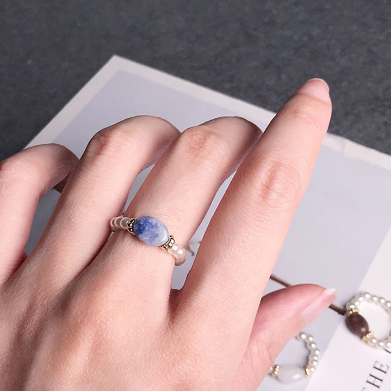 Nhẫn 23355 đính đá tự nhiên phối ngọc trai thủ công đơn giản cá tính thời trang ngọt ngào dành cho nữ