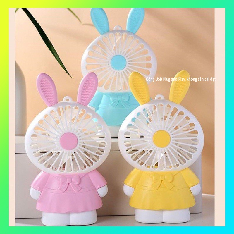 Quạt để bàn cầm tay mini  dễ thương sạc tích điện di động 2 cấp độ quạt kèm đèn ngủ ấm áp yên tĩnh WX871