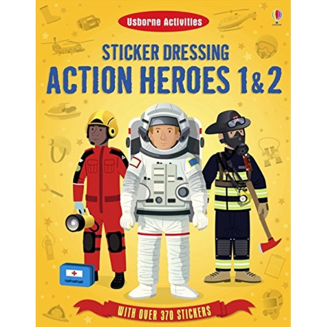 Sách Usborne - hình dán cho bé 6-8 tuổi sticker dressing action heroes 1 2