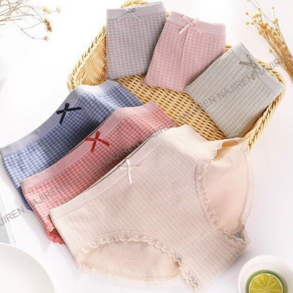Quần lót nữ ren cotton kháng khuẩn sexy dễ thương cute Kẻ Ô Viền Ren QL04