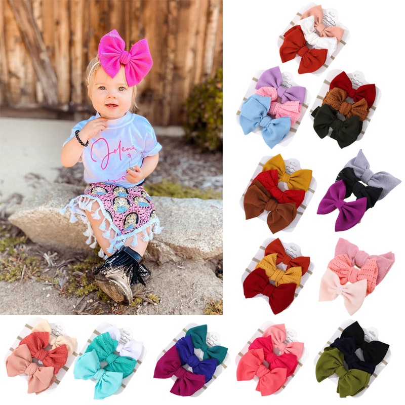 Set 3 Băng Đô Turban Thắt Nơ Bằng Nylon Mềm Co Giãn Màu Trơn Cho Bé Sơ Sinh