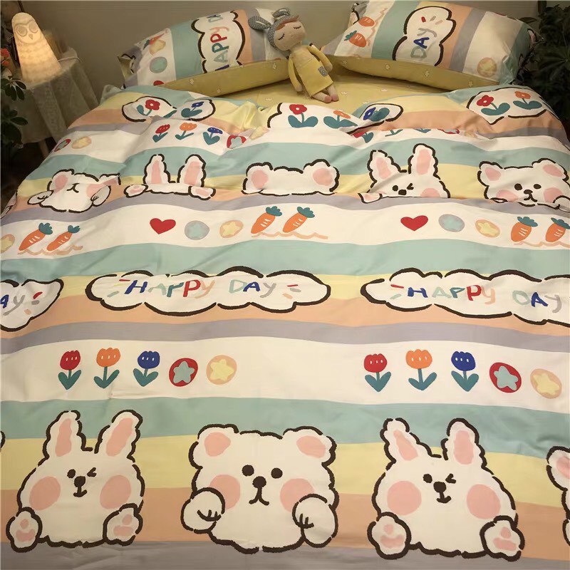 Bộ Chăn Ga Cotton POLY THỎ HỒNG KẺ 2020chăn, ga, cotton, ga nệm, chăn ga, cotton poly, chăn nệm, chăn ga gối, bedding️