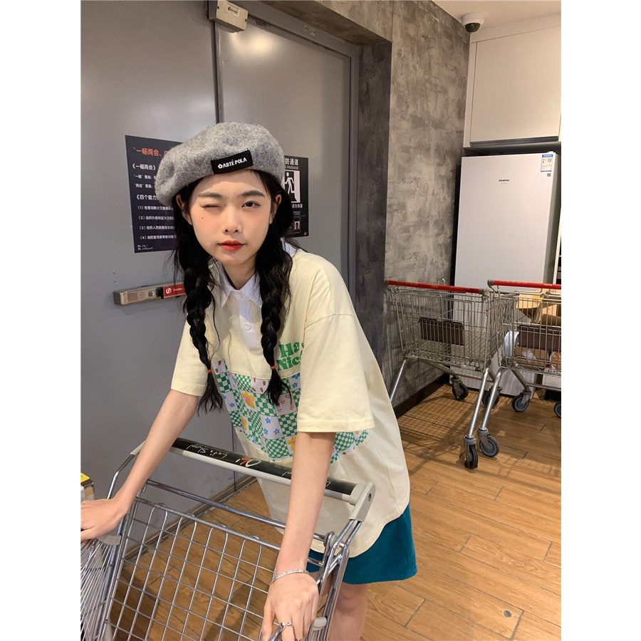 Áo polo Dáng Rộng Tay Ngắn In Họa Tiết Thời Trang Mùa Hè Hàn Quốc Hàng Mới Dành Cho Bạn Nữ 2022