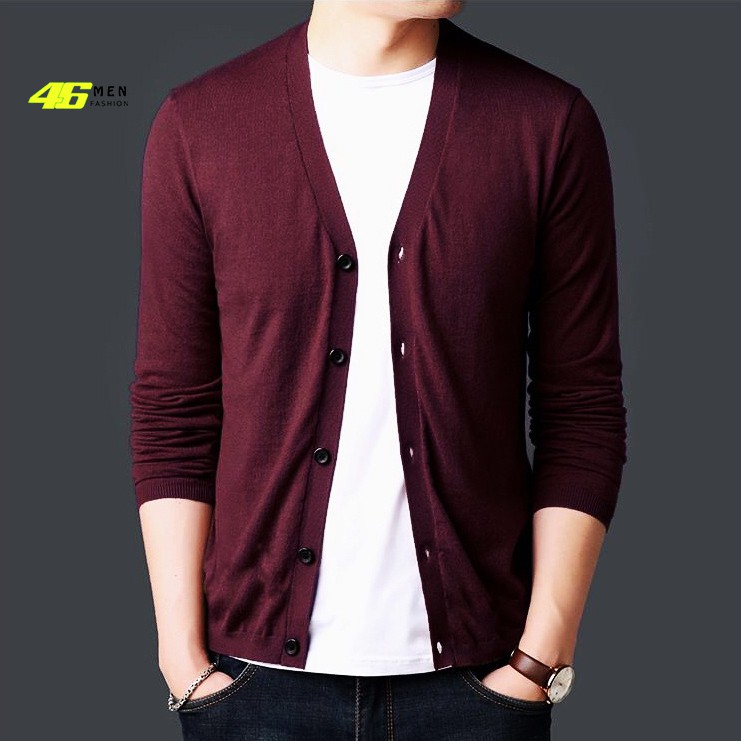 Áo khoác cardigan len nam cổ v cài khuy phong cách tây âu MFK028