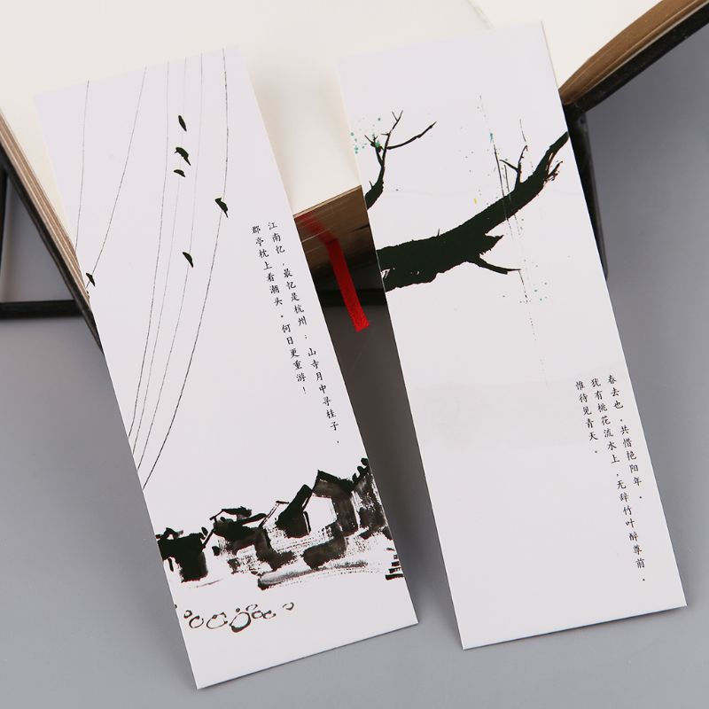 Set 30 Thẻ Đánh Dấu Trang Sách Bằng Giấy Họa Tiết Vẽ Kiểu Trung Hoa Cổ Điển Sáng Tạo