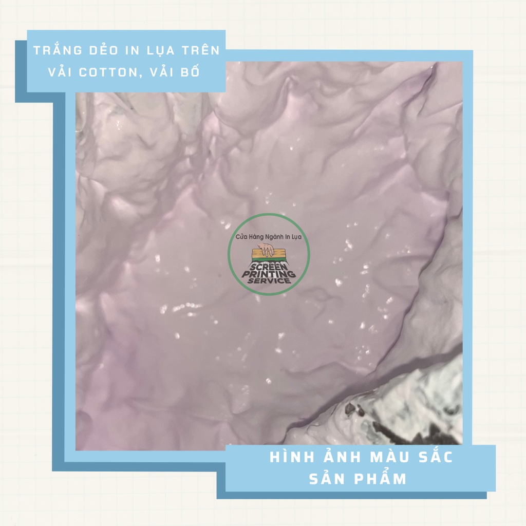 Mực in lụa trắng dẻo in trên vải cotton, vải bố