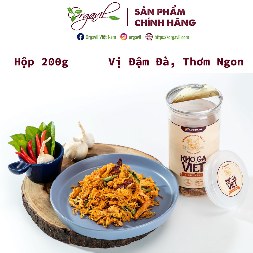 Khô Gà Lá Chanh Việt Chính Hãng Sako Foods Hộp 200g, Vị Đậm Đà, Càng Ăn Càng Nghiện - Orgavil