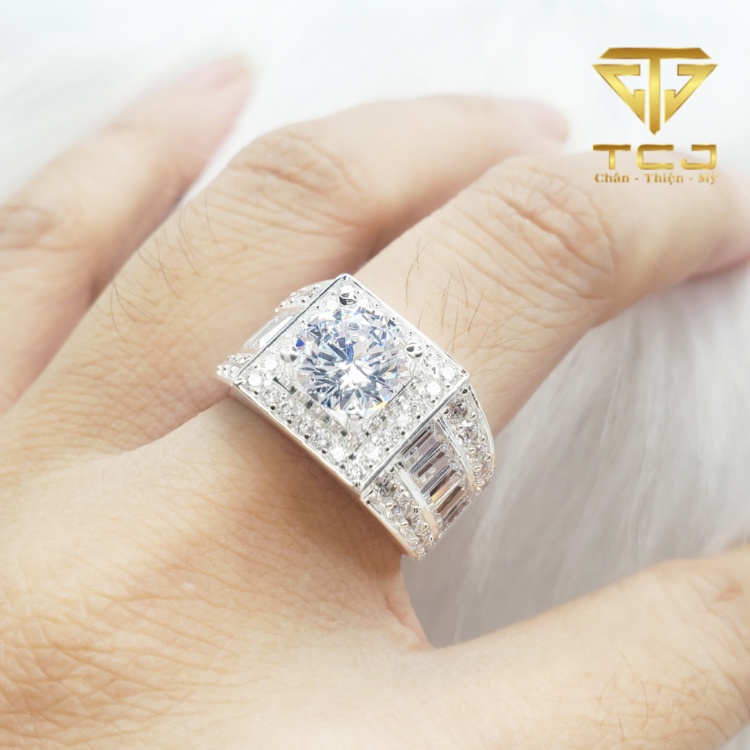 Nhẫn nam bạc ý 925 đính đá nhân tạo cá tính RM0091NAM Trang sức Toàn Cầu TCJ