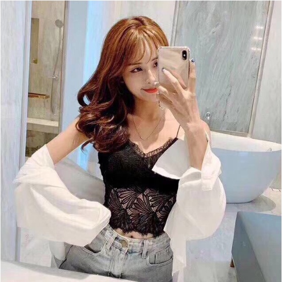 Áo Bra 2 dây kiểu Croptop Ren Sexy hàn quốc có đệm mút mỏng nâng ngực BRA09
