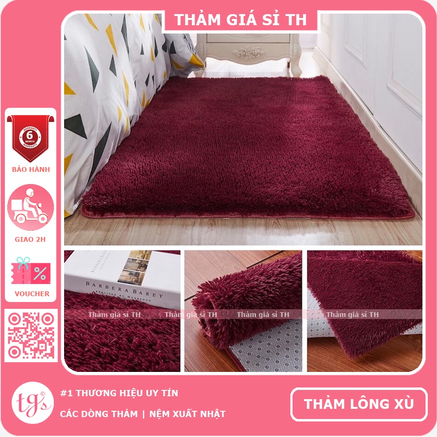 Thảm Lông Trải Sàn Phòng Ngủ Lông Xù Đỏ Rượu Vang 100x160