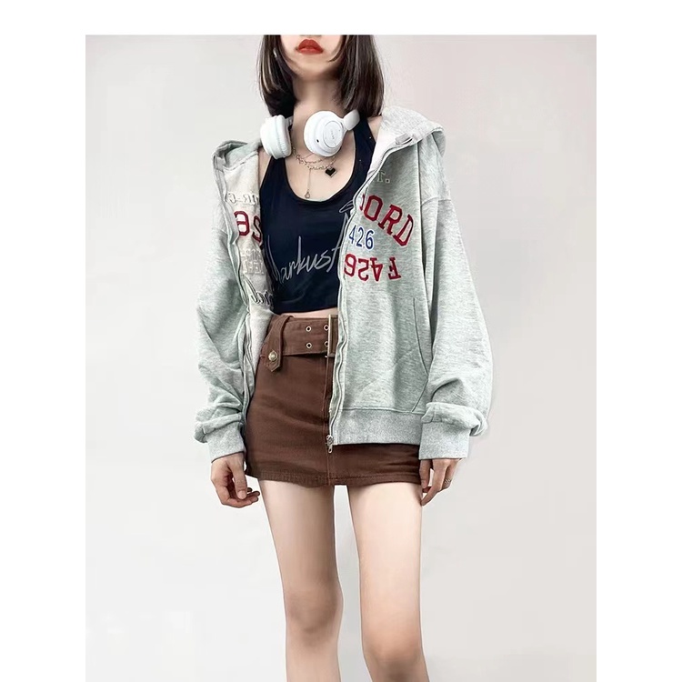 Áo Khoác Cardigan Có Nón Dáng Rộng Bằng Vải Cotton Màu Trơn Dễ Phối Đồ Cho Nữ