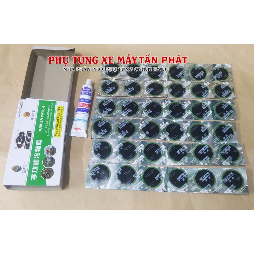 36 Miếng Tròn Nhỏ 32mm + Tuýp Keo Vá Ruột Xe Máy Xe Đạp Hiệu Zhuorui Chemical