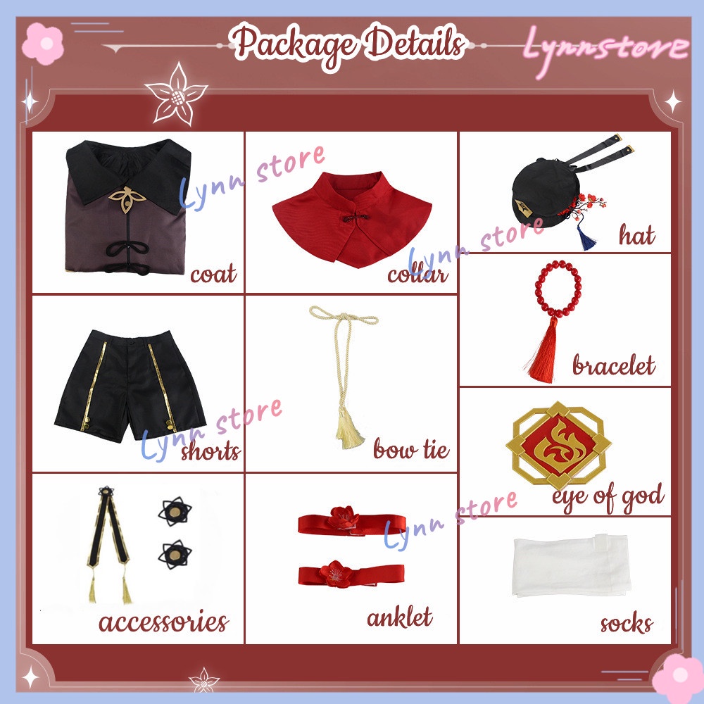 Hutao Trang phục Trò chơi Genshin Tác động với Quà tặng Miễn phí Hình Cosplay Tóc giả Mũ Phụ kiện Đạo cụ Trang phục Halloween Bộ quà tặng Phụ nữ