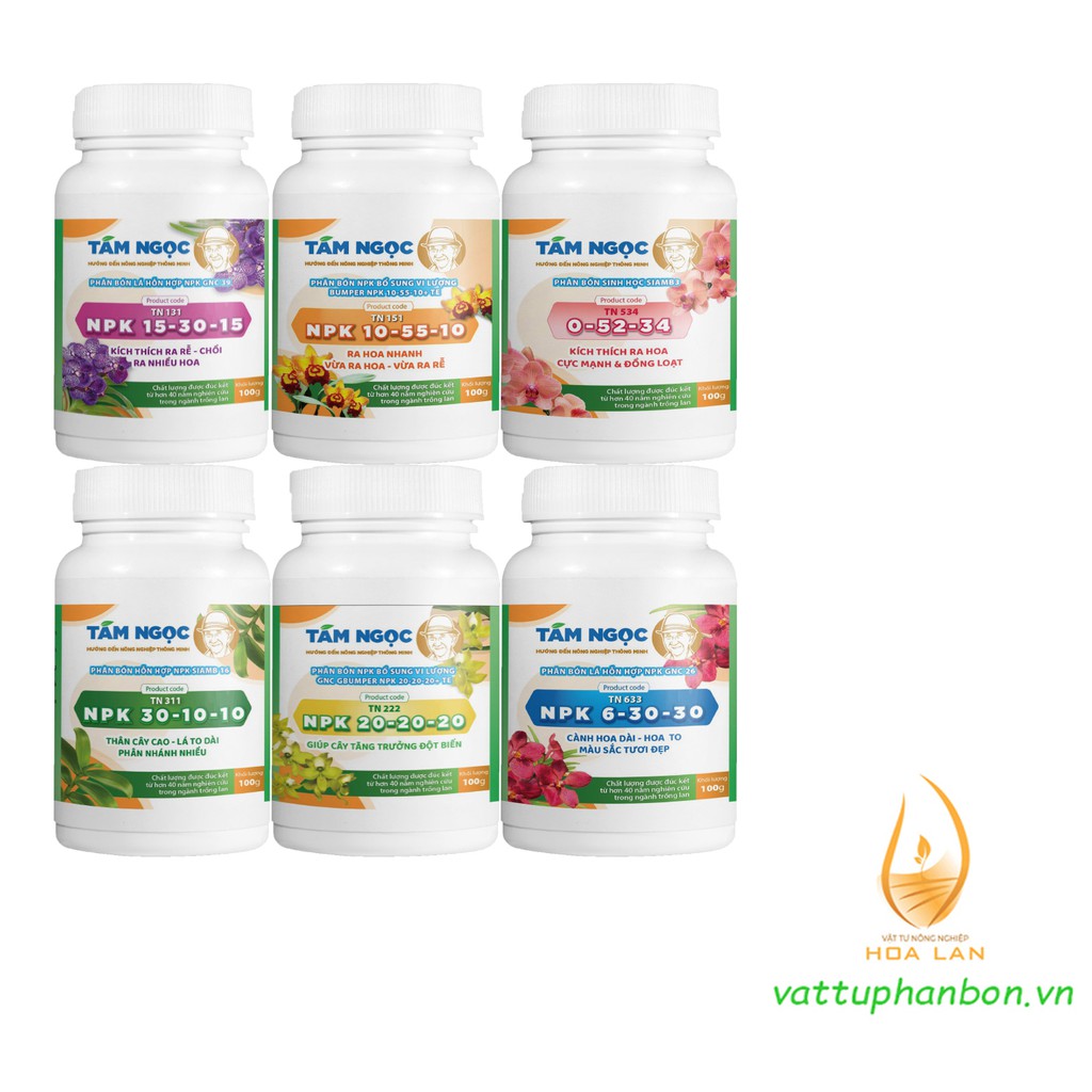 Phân Bón Tám Ngọc Trọn Bộ NPK  - #439A# 100g/6 hủ 600g