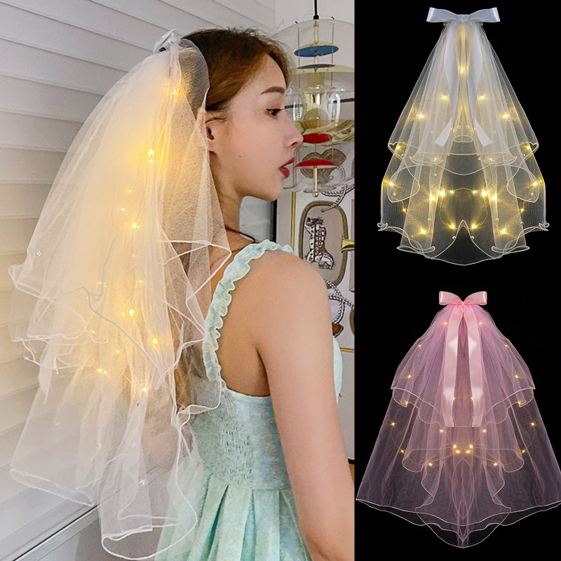 Mạng Che Mặt Cô Dâu Đính Hạt Ngọc Trai Giả Và Đèn Led Trang Trí Tiệc Cưới