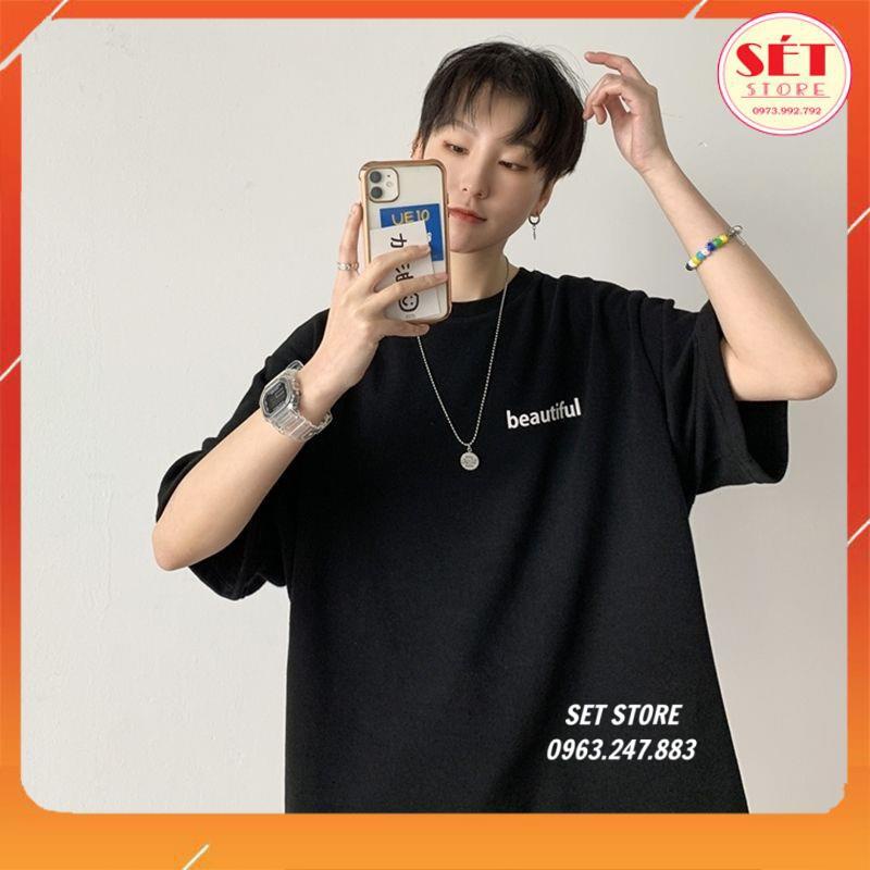 Áo thun nam cổ tròn unisex form rộng Đẹp in chữ BEAUTIFUL 💥ĐEN,TRẮNG,VÀNG,HỒNG,XANH BIỂN,