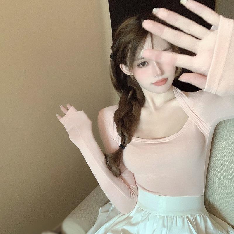 Áo kiểu tay dài cổ vuông màu sắc thanh lịch thời trang dành cho nữ