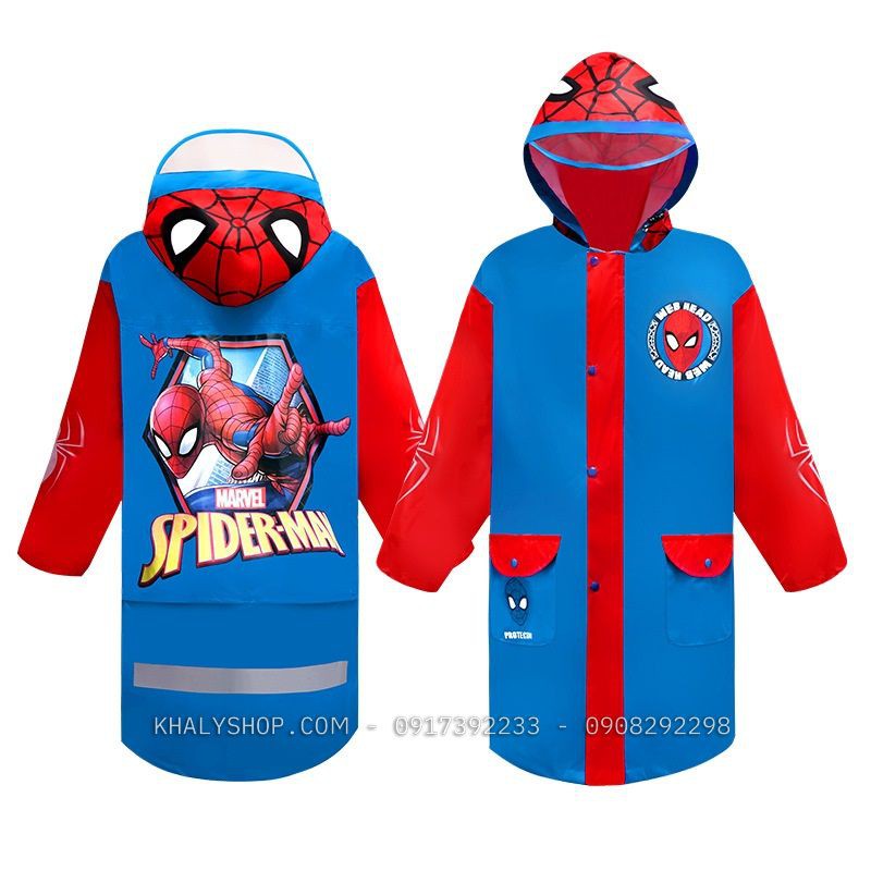 Áo mưa vải dù cao cấp hình người nhện Spiderman màu xanh đỏ cho bé trai còn size (S,L,XXL) - 140P4NVF18006S - (Disney)