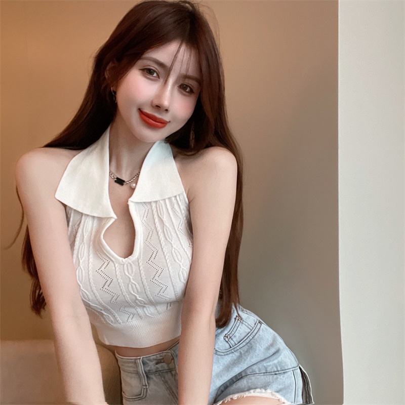 Áo Dệt Kim Sát Nách Hở Lưng Màu Trơn Thời Trang Hàn Quốc Cho Nữ
