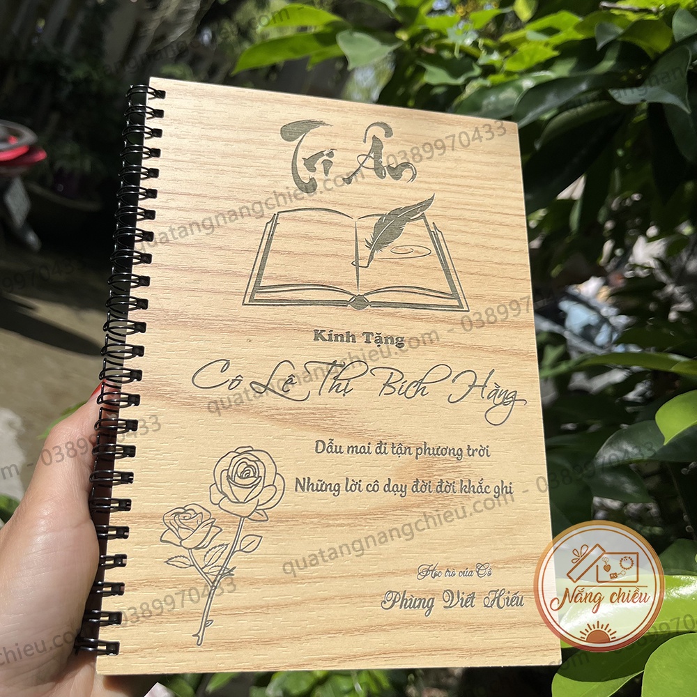 Sổ tay bìa gỗ - Tri Ân - Quà tặng thầy cô vào cuối cấp - Khắc tên và lời chúc theo yêu cầu