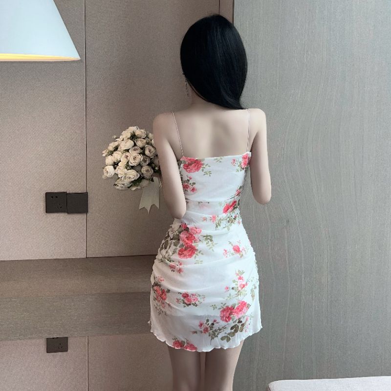 Váy đầm body 2 dây tôn dáng họa tiết hoa hồng