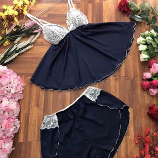 Bộ ngủ 2 dây lụa ren ngực cao cấp
