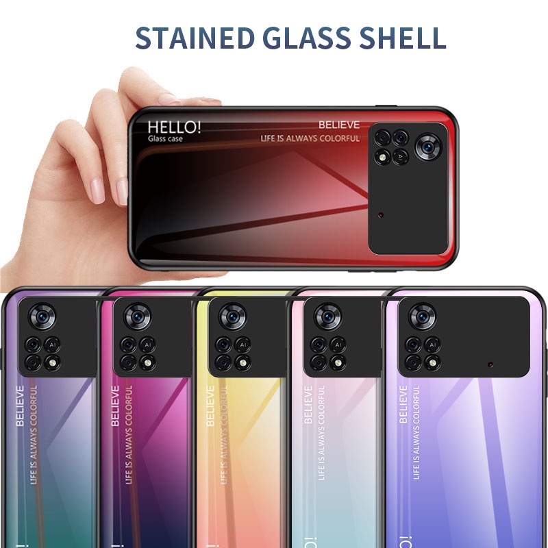 Ốp Điện Thoại Kính Cường Lực Viền TPU Mềm Màu Gradient Cho Xiaomi Poco M4 X4 Pro X4Pro M4Pro 4G 5G X3 GT