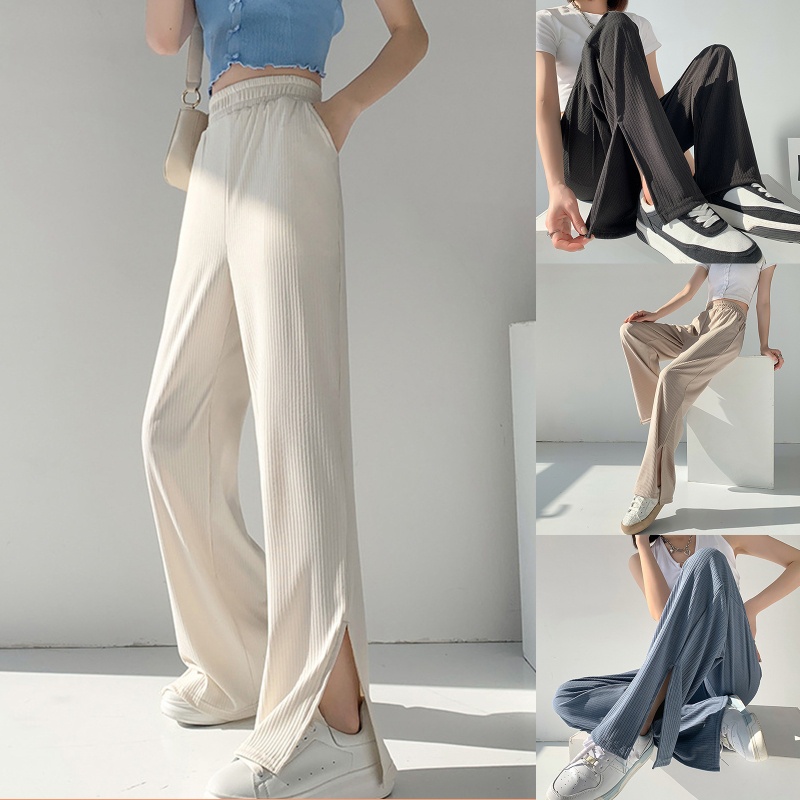 Quần ống rộng Lưng Cao Co Giãn Màu Trơn Phong Cách Cổ Điển Thời Trang Cho Nữ
